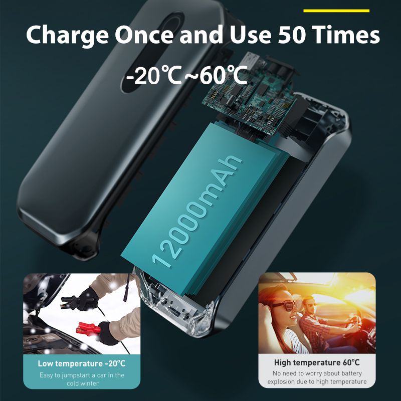 1000A Car Jump Starter Power Bank 12000mAh Portable Battery Station For 3.5L/6L Car Emergency Booster Starting Device