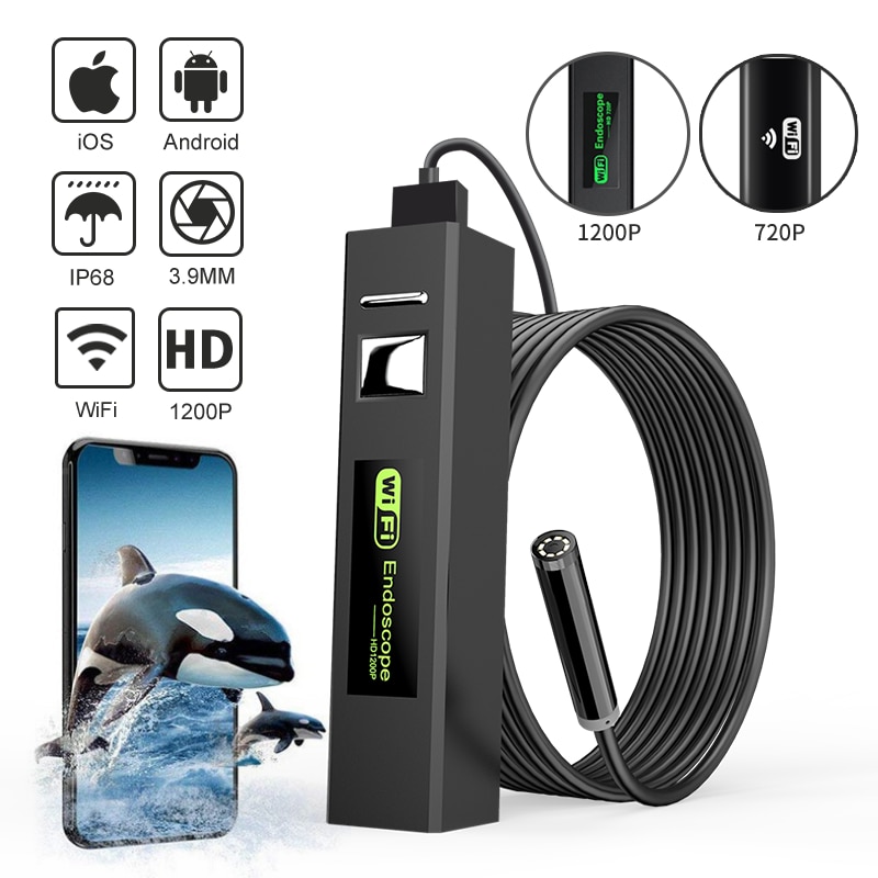 1200p cámara endoscópica WiFi ip67 cable duro impermeable Android Ios control Cámara de Inspección endoscopia automotriz