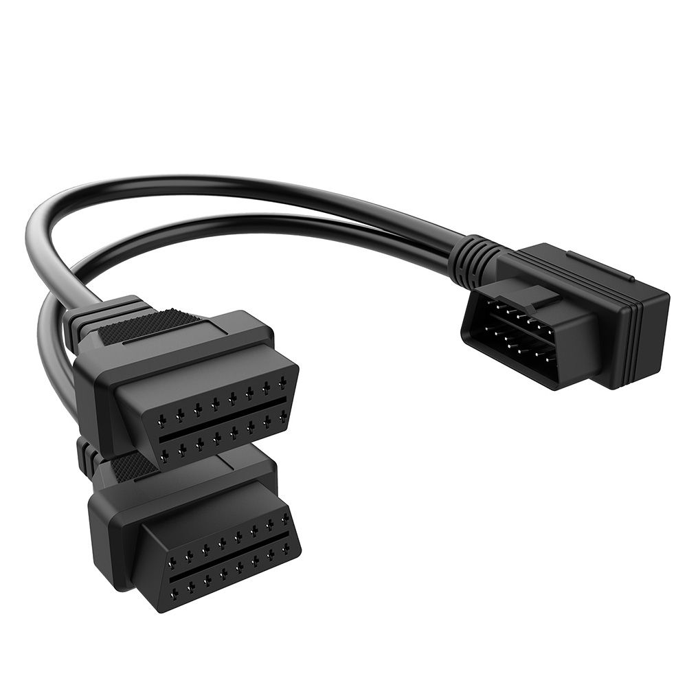 1ft 30cm OBD2 16 Pin Right Angle Splitter Y Cable Male to 2 Female Y Splitter Extension Cable