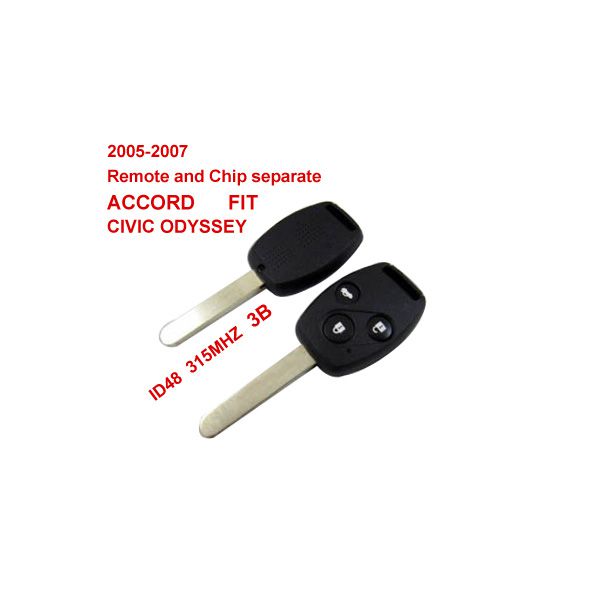 2005 - 2007 llave de control remoto 3 botones y chip ID individual: 48 (315mhz), para honda
