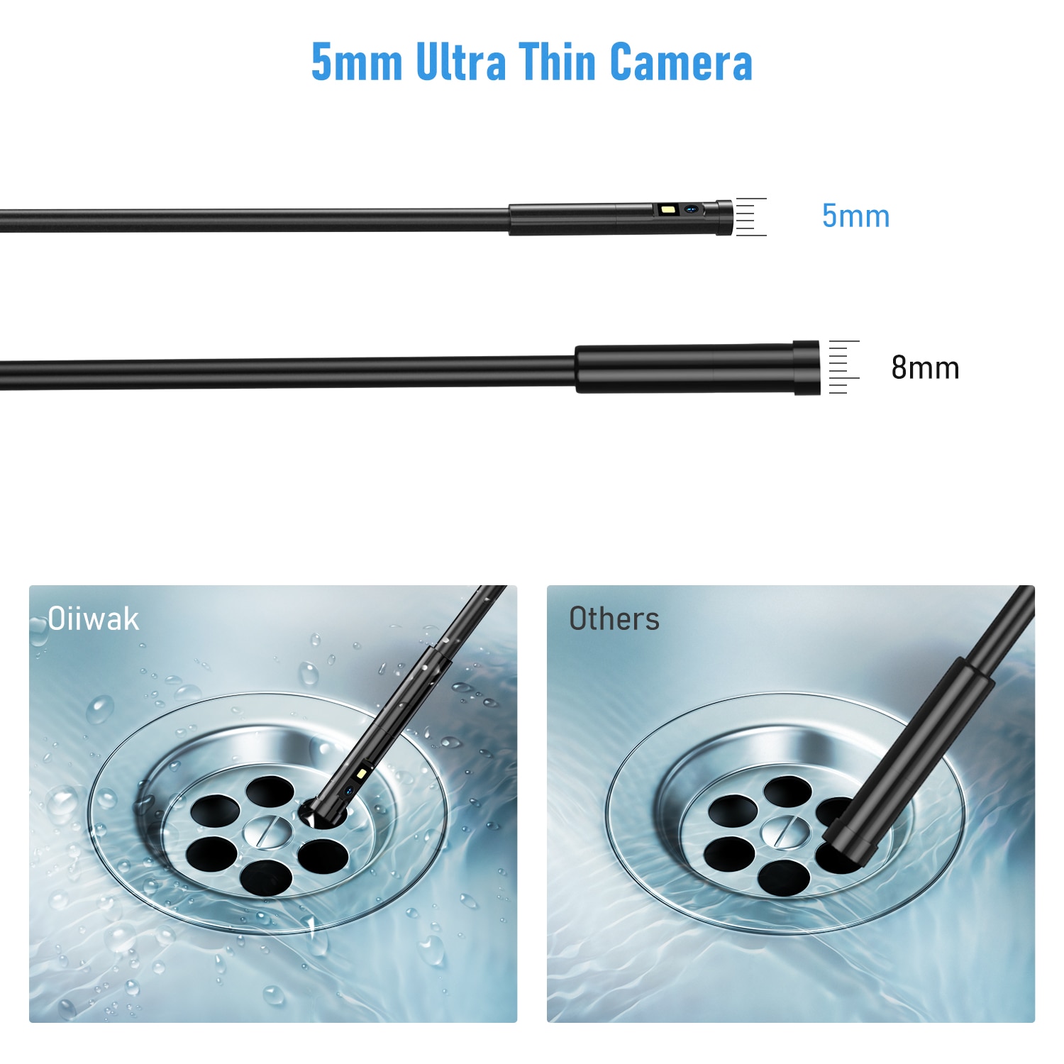 Mini cámara endoscópica de doble lente de 5 mm 5.18 "ips 1080p ip67 cámara endoscópica de detección de serpientes impermeables 32 GB de tuberías de alcantarillado