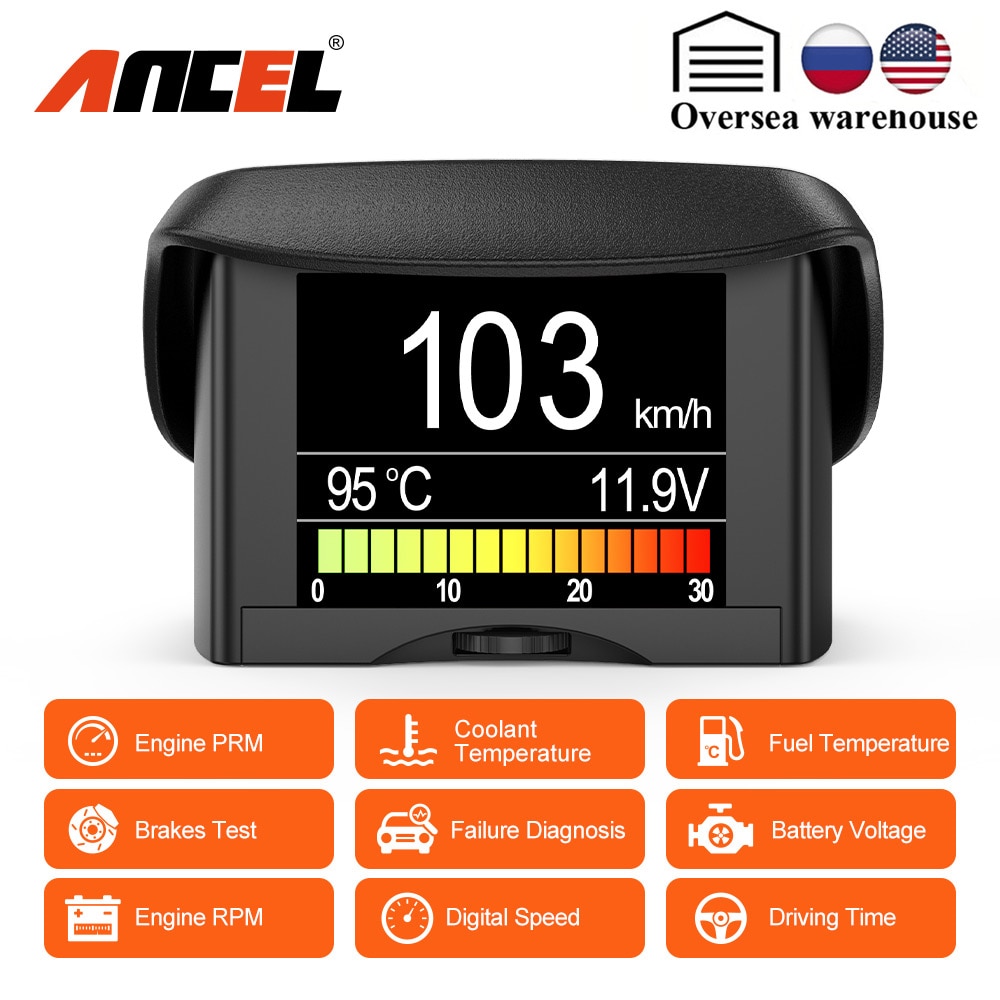 Ancel a202 computadora a bordo obd2 termómetro de consumo de combustible de velocidad digital para automóviles obd2 herramienta de escaneo