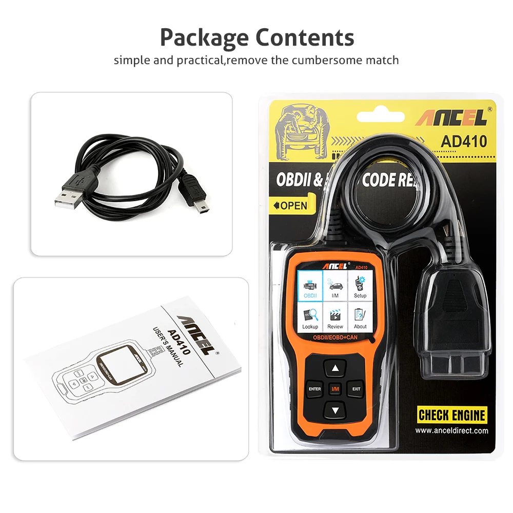 Ancel AD410 OBD2 스캐너 자동차 진단 도구 ODB2 부호 독자는 오류 부호를 다 언어 엔진 OBD 2 스캐너를 삭제합니다