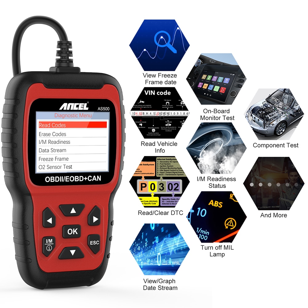 ANCEL AS500 OBD2 Automotive Scanner Professional Code Reader Auto Diagnosis Tool Check Engine Multilingual Multibrand Diagnostic