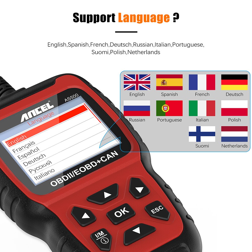 ANCEL AS500 OBD2 Automotive Scanner Professional Code Reader Auto Diagnosis Tool Check Engine Multilingual Multibrand Diagnostic