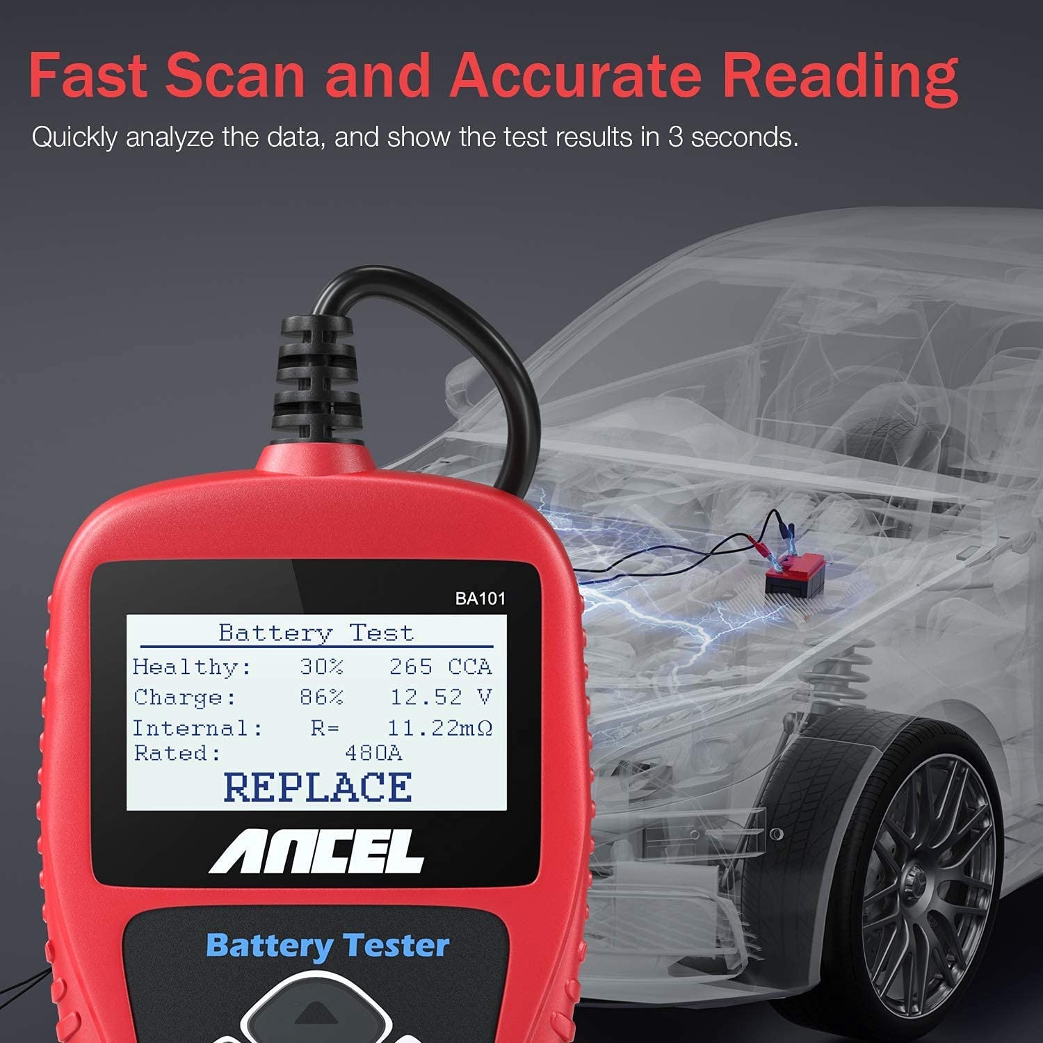 ANCEL BA101 Car Battery Tester 12V 100 to 2000CCA 12 Volts Battery Tools Car Motorcycle Quick Cranking Charging System Test