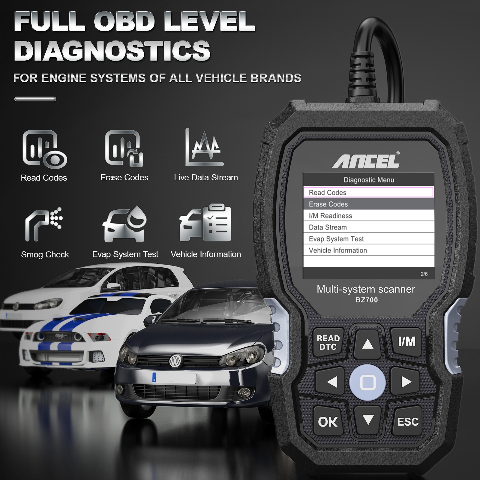 El escáner Ancel bz700 obd2 está disponible para Mercedes - Benz todo el sistema ABS SRS airbag SAS tpms restablece el Lector de código OBD del motor de la herramienta de diagnóstico del automóvil