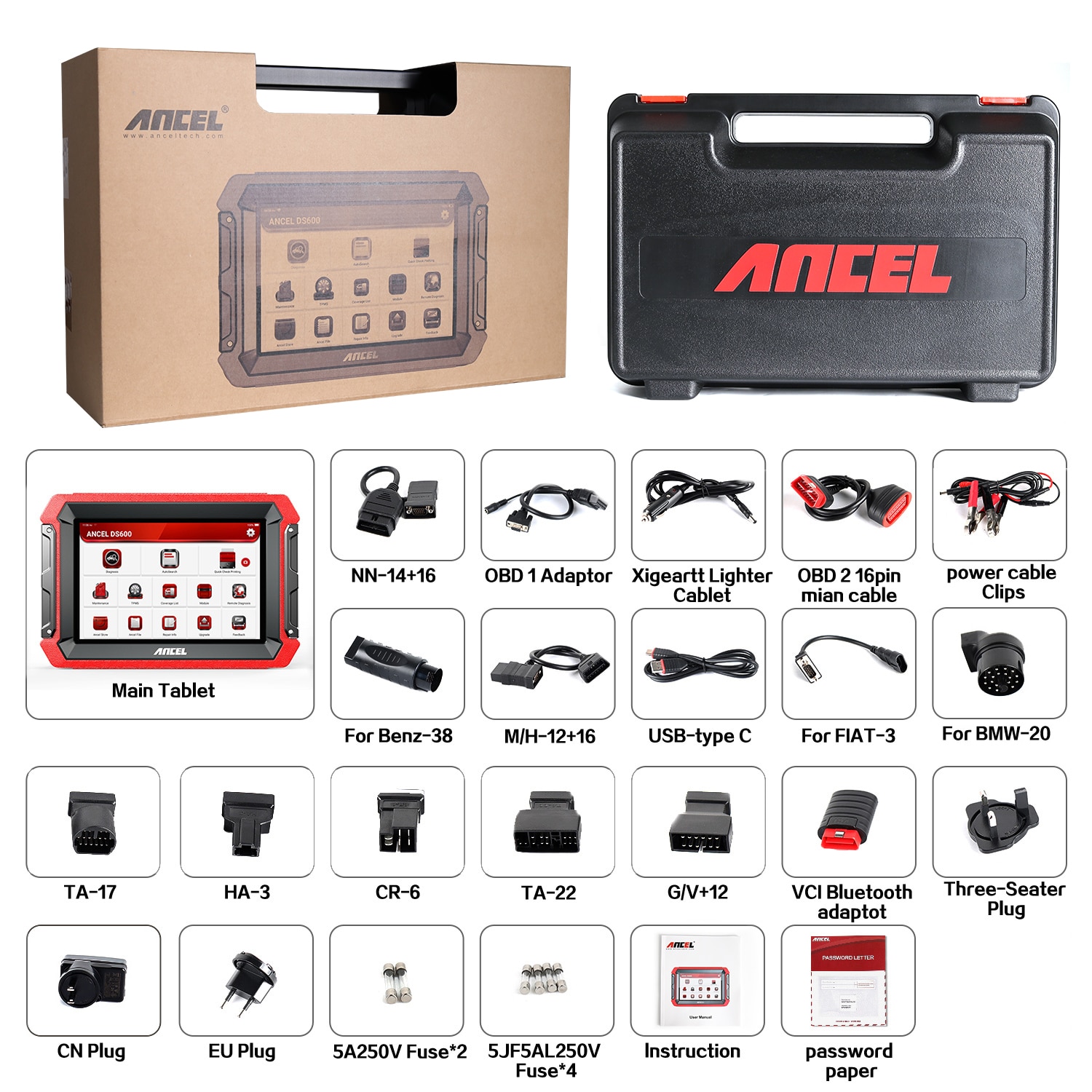 Ancel ds600 escáneres automotrices codificación profesional ECU DPF tpms immo AF ajuste obd2 herramienta de diagnóstico de control bidireccional