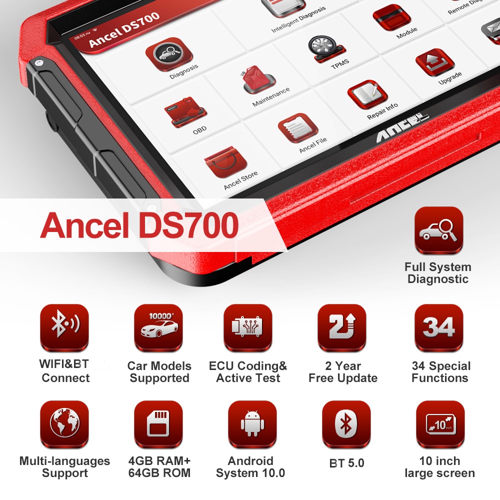 ANCEL DS700 OBD2 Diagnostic Tools Professional Full System Bi-Directional Control AF Adjust DPF Injector TPMS Automotive Scanner