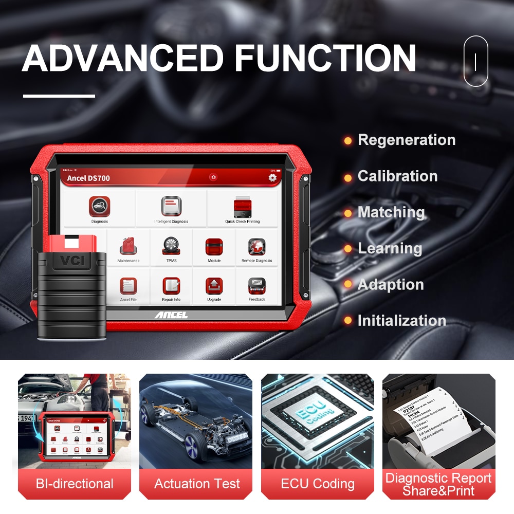 Herramienta de diagnóstico Ancel ds700 obd2 control bidireccional profesional de todo el sistema AF ajuste inyectores DPF tpms escáneres automotrices