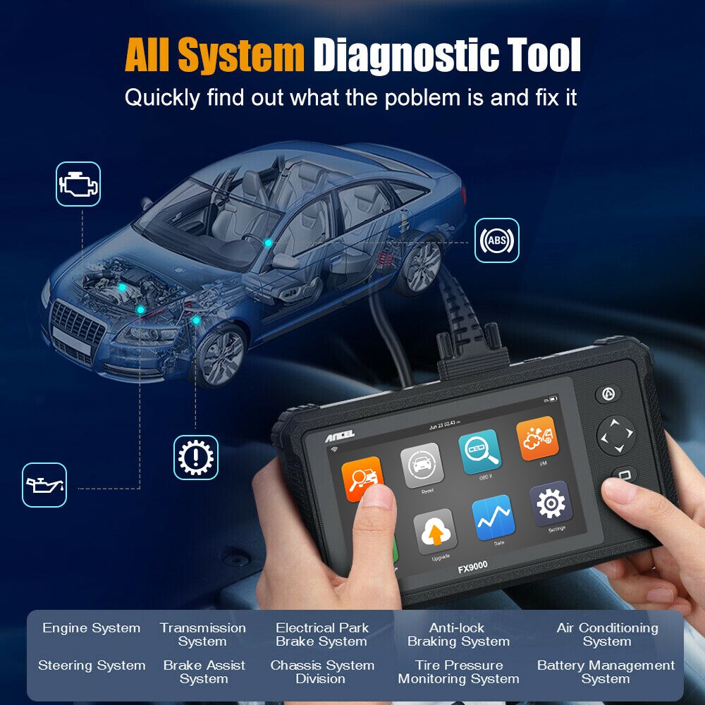 Ancel fx9000 obd2 escáneres automotrices profesionales OBD 2 herramientas automotrices todos los sistemas SRS tpms TPS DPF immo restablece la herramienta de diagnóstico odb2