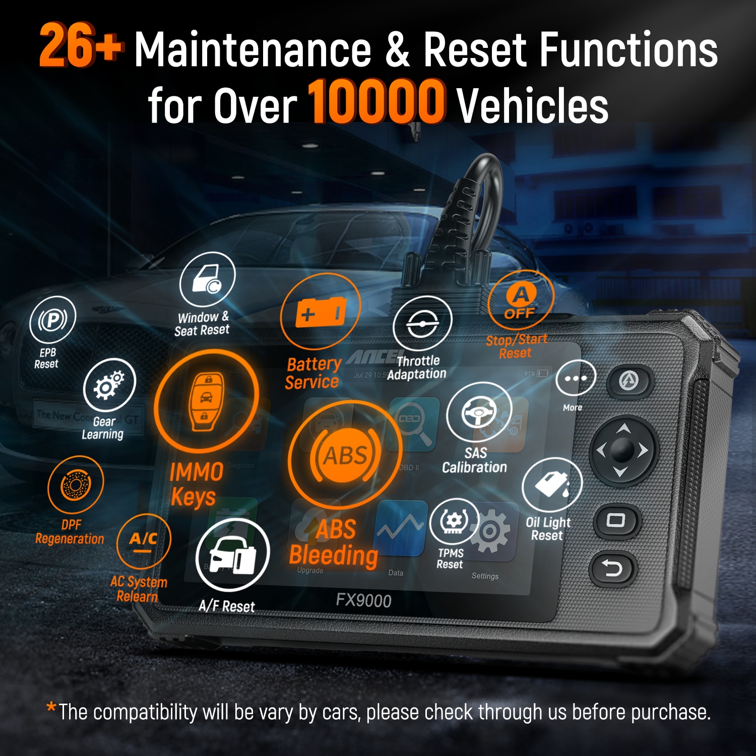 Ancel fx9000 obd2 escáneres automotrices profesionales OBD 2 herramientas automotrices todos los sistemas SRS tpms TPS DPF immo restablece la herramienta de diagnóstico odb2