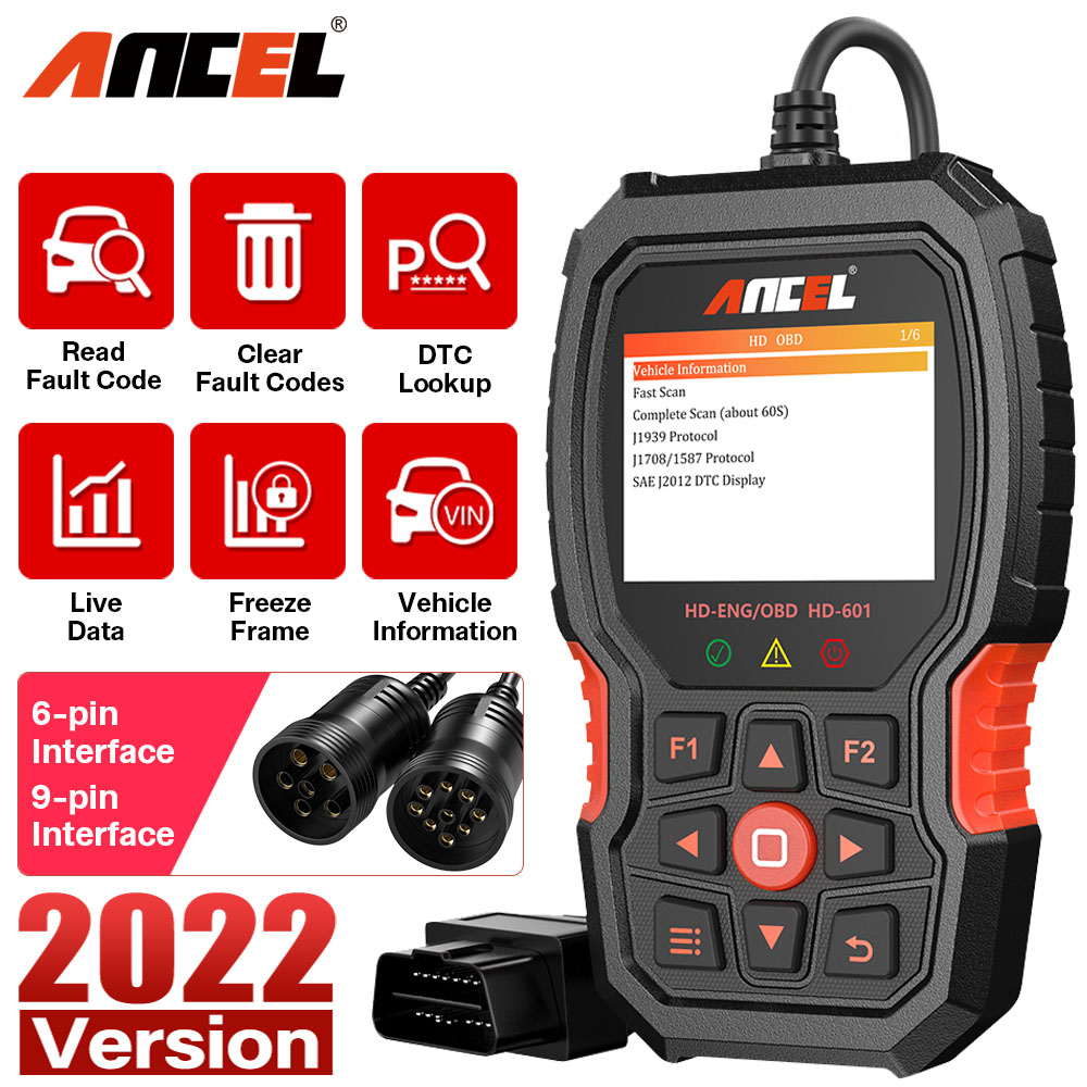 ANCEL HD601 OBD2 Heavy Duty LKW Scanner Alle System Code Leser 6/9/16 PINS OBD 2 Diesel Scanner Diagnose Tool Freies Update