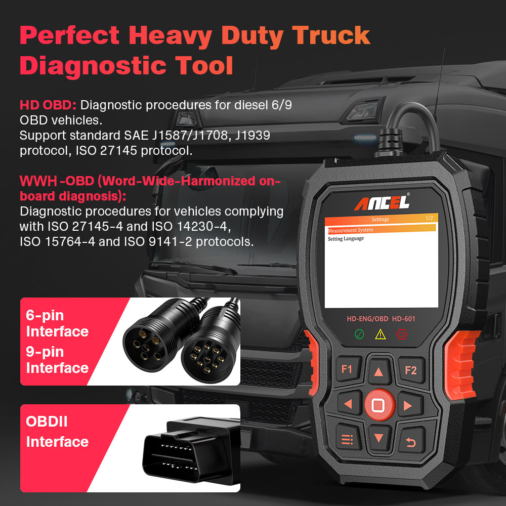 ANCEL HD601 OBD2 Heavy Duty LKW Scanner Alle System Code Leser 6/9/16 PINS OBD 2 Diesel Scanner Diagnose Tool Freies Update