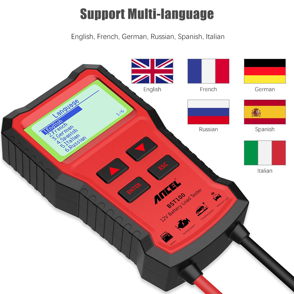 ANCEL BST100 Car Battery Charger Tester Analyzer 12V 2000CCA Voltage Battery Test Car Charging Circut load Tester Tools PK KW600