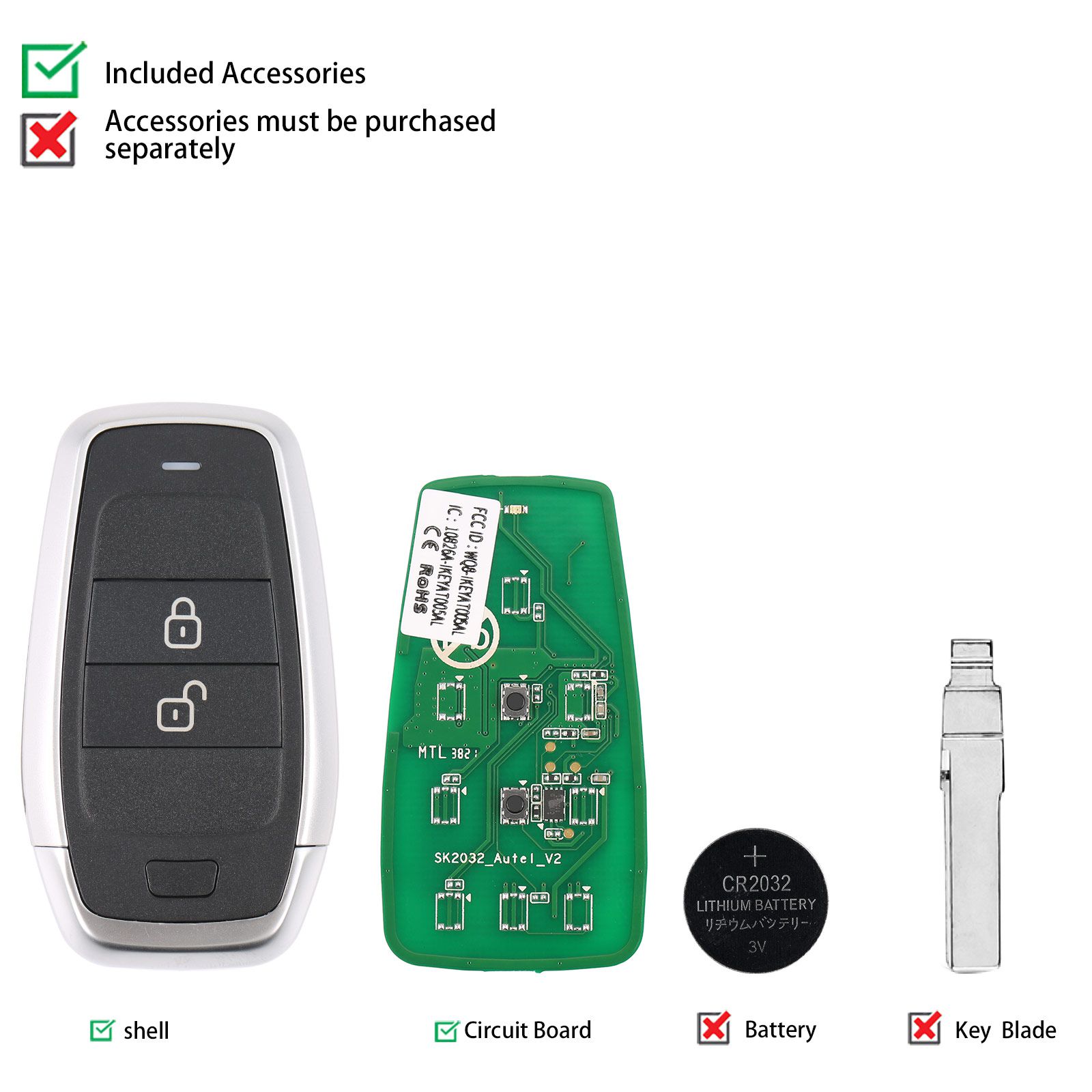 Autel ikeyat002al 2 botón llave inteligente universal independiente 5 piezas / lote