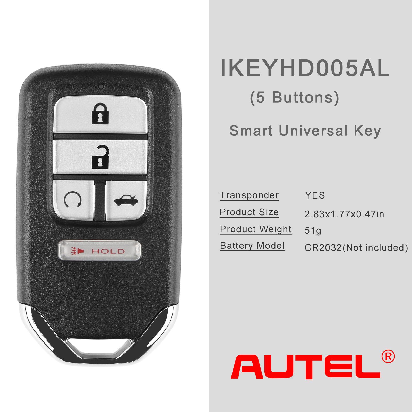 Autel ikeyhd005al honda 5 botones llave inteligente universal 5 piezas / lote