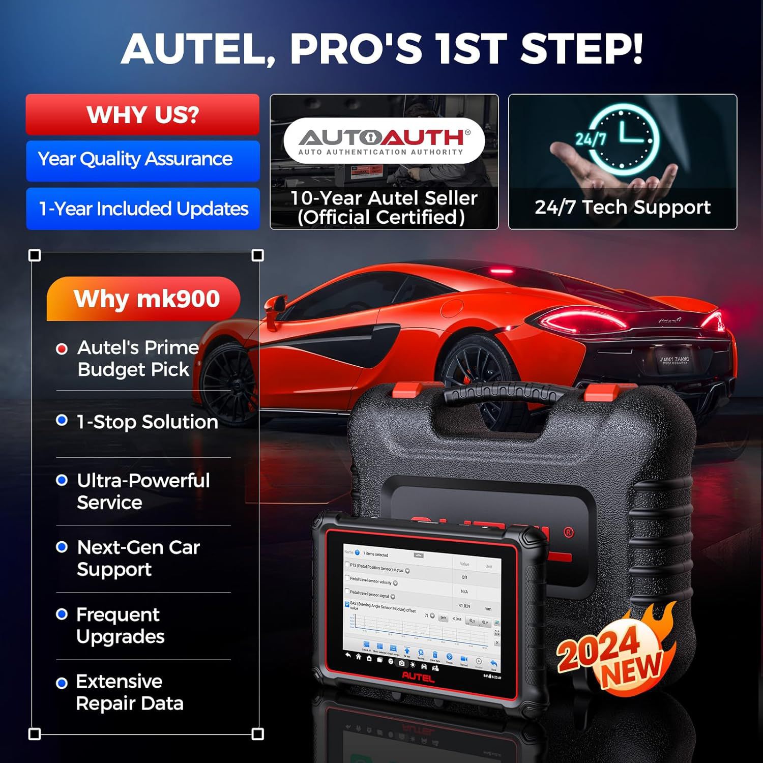 2024 Autel MaxiCOM MK900 Scanner CAN-FD & DoIP FCA & Renault SGW Access 40+ Service New Ver. of MK808BT PRO, MK808S, MK808Z