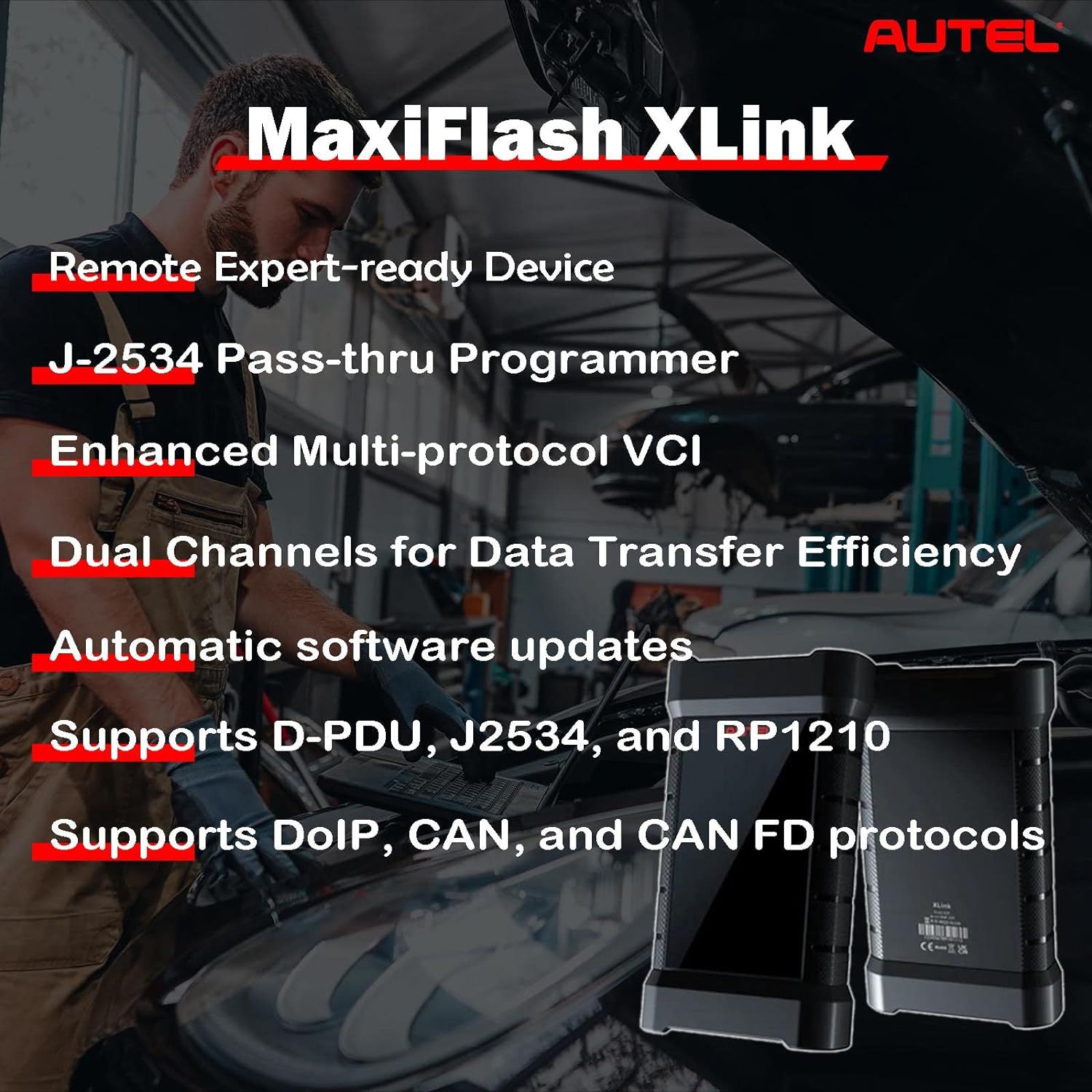 2024 Autel MaxiFlash XLink J2534 Tool Remote Expert ECU Programming Device Work with PC, Mobile Phone and Autel Ultra, MS919, MS909