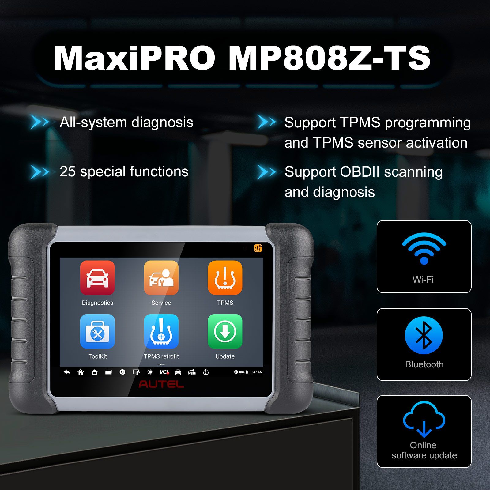 2023 autodel maxipro mp808z - TS herramienta de diagnóstico de fallas de control bidireccional, con código ecu, tpms completo, servicio 36 +, actualización mp808ts / mp808bt