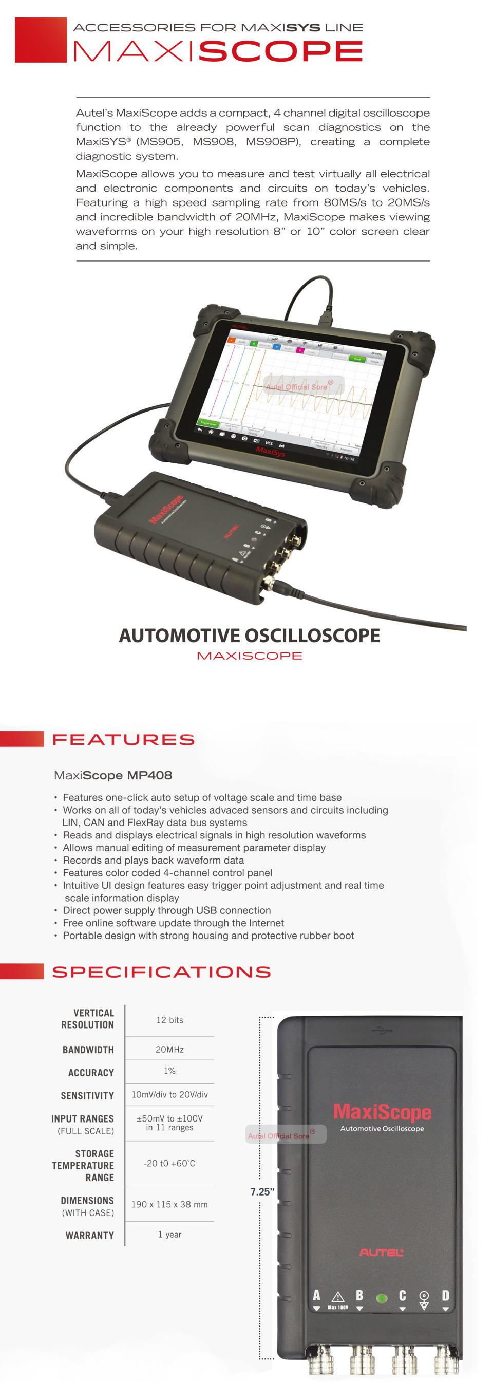 Kit básico de osciloscopio automotriz de 4 canales autoel maxiscope mp408