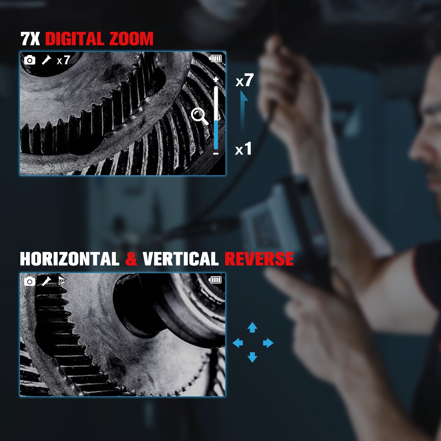 Autel MV480 Industrial Endoscope/Borescope,Dual Lens 8.5mm Inspection Camera with 7X Zoom,2MP,a Waterproof Cable,for Car/Wall