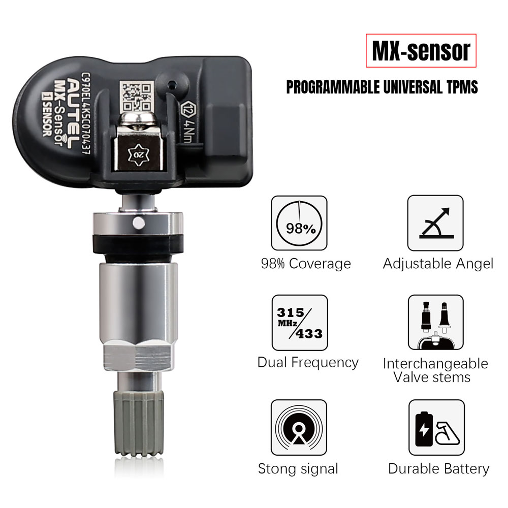  Autel MX-Sensor 315MHz+433MHz 2 in 1 Universal Programmable TPMS Sensor Metal/Rubber OE Level Tire Pressure Monitoring System