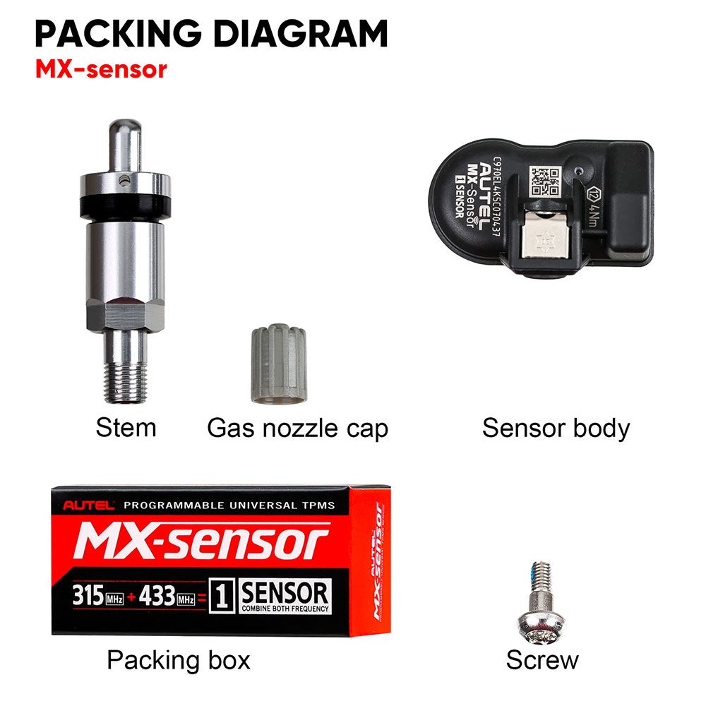 Cuatro sensores autoel MX - 315 MHz + 433 MHz 2 en 1 sensor tpms programable universal Metal / caucho