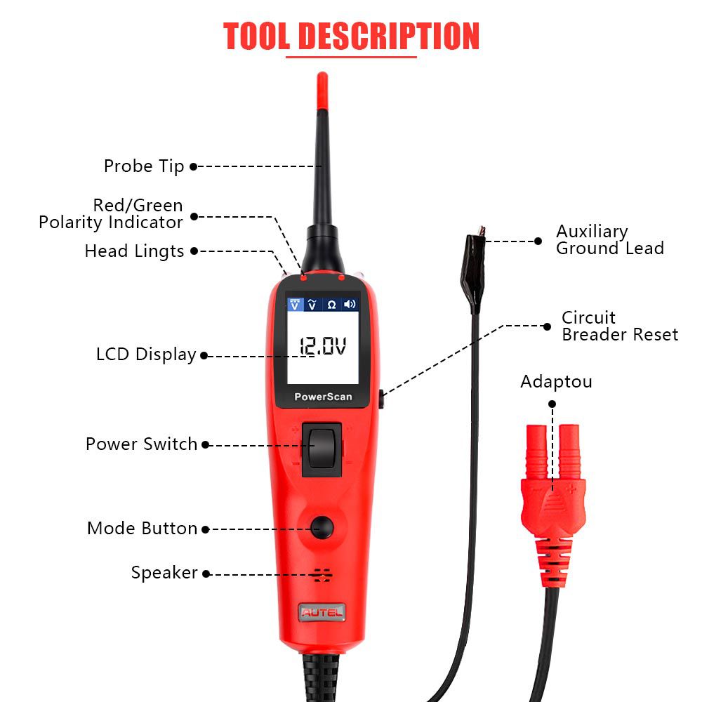 Herramienta de diagnóstico del sistema eléctrico autoel powerscan ps100