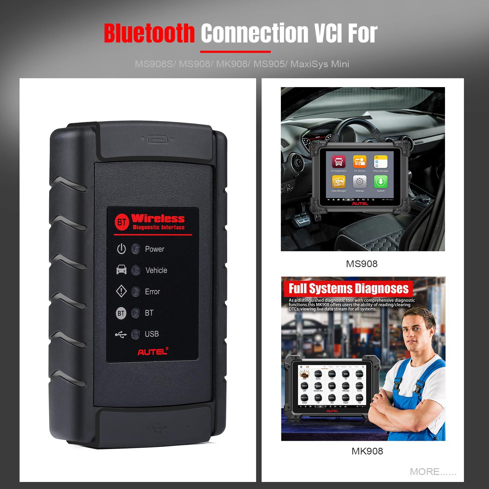 El original Adel VCI Bluetooth Adapter Wireless Diagnosis Interface Bluetooth Connection VCI es adecuado para ms908s / ms908 / mk908 / ms905 / maxisys Mini