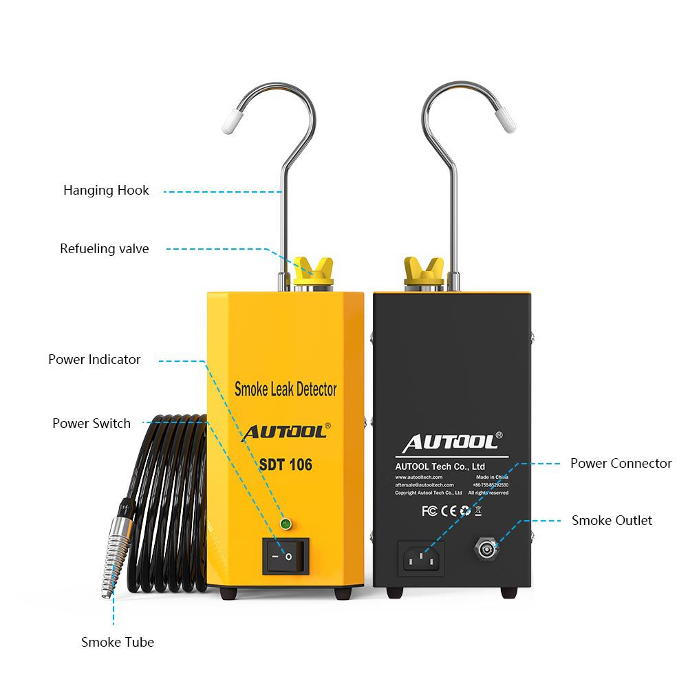 Autool SDT - 106 motocicleta / automóvil / todoterreno / detector de fugas de humo de camión detector de fugas de diagnóstico del sistema de tuberías