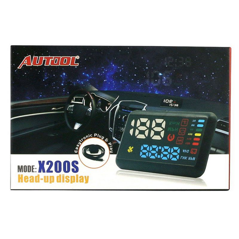 Proyector de visualización frontal de pantalla frontal automática de automóviles (hud) autool x200s, proyector de parabrisas con sistema de alarma de velocidad de interfaz obd2 OBD II