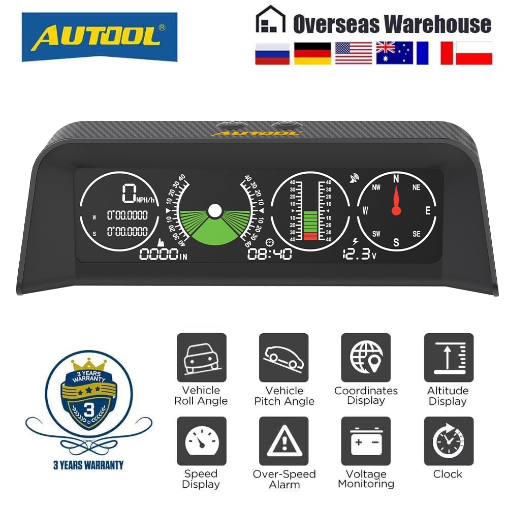 Autool x90 GPS / obd2 Speed PMH KMH inclinómetro inclinómetro automotriz brújula HUD ángulo de inclinación proyector longitud de latitud del reloj