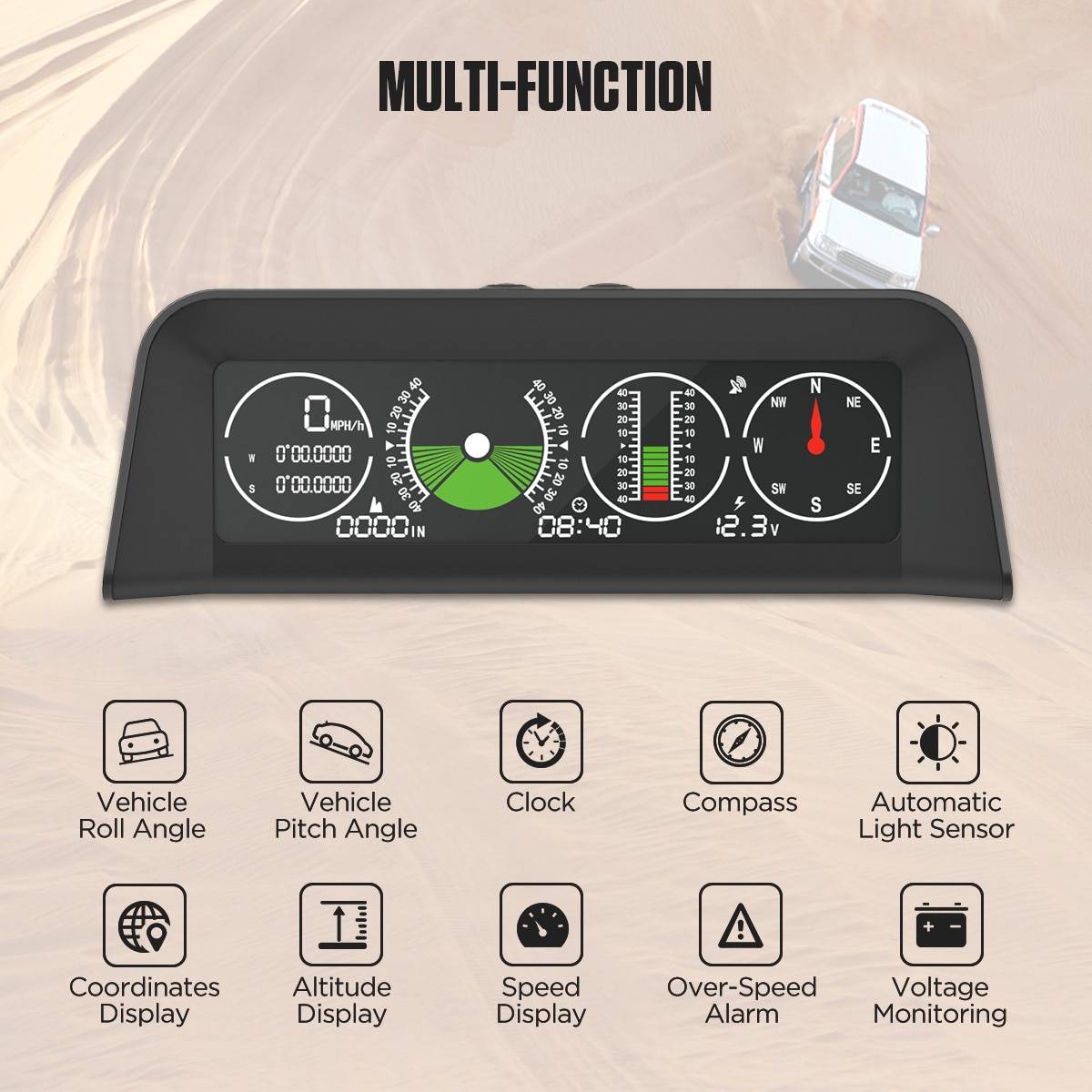 AUTOOL X90 GPS/OBD2 Speed PMH KMH Slope Meter Inclinometer Car Compass HUD Pitch Tilt Angle Protractor Clock Latitude Longitude