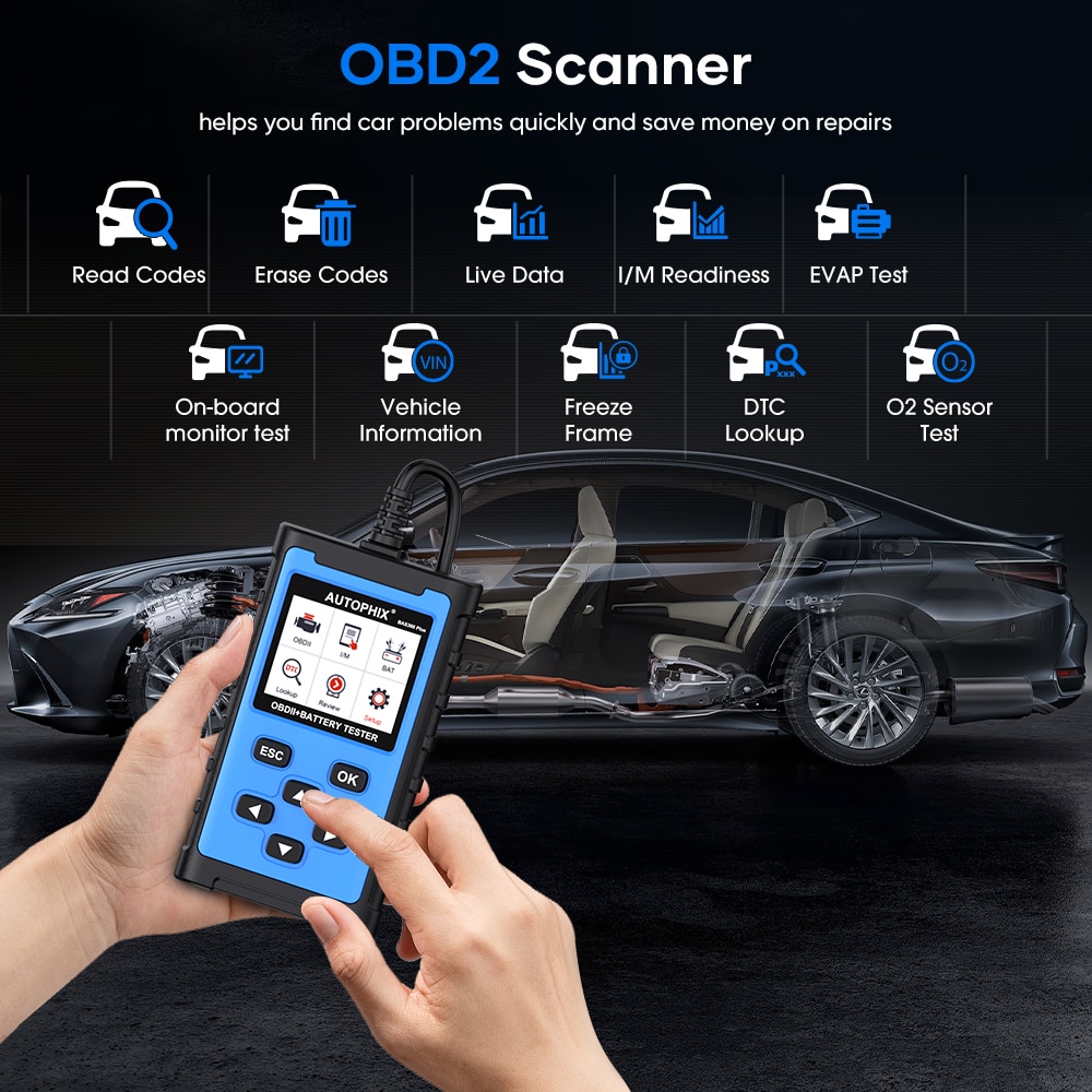 Autophix bas300 plus dos en uno lector de código de escaneo de automóviles OBD 2 herramienta de diagnóstico de automóviles obd2 motor Check 6 / 12 / 24v batería Tester