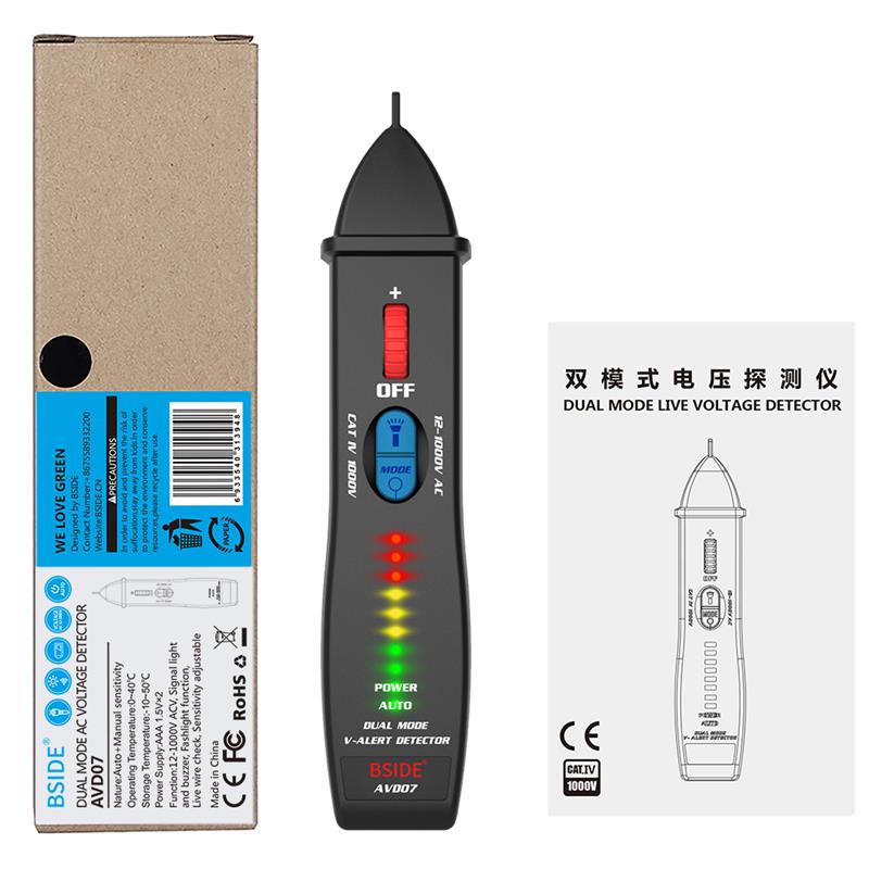 Non-contact Voltage Detector indicator BSIDE AVD07 Smart Electric Pen Tester Live/Neutral wire distinction Continuity check NCV