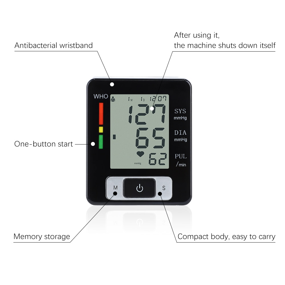 Medical Tensiome English Voice Cuff Wrist Sphygmomanometer Blood Presure Meter Monitor Heart Rate Pulse Portable Tonomete