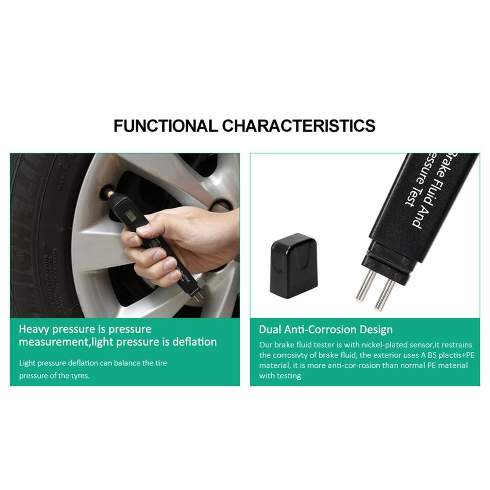 Brake Fluid and Tire Pressure 2 in 1 Tester Brake Fluid Test Pen Pressure Gauge 2 in 1 Digital LCD Screen Detection