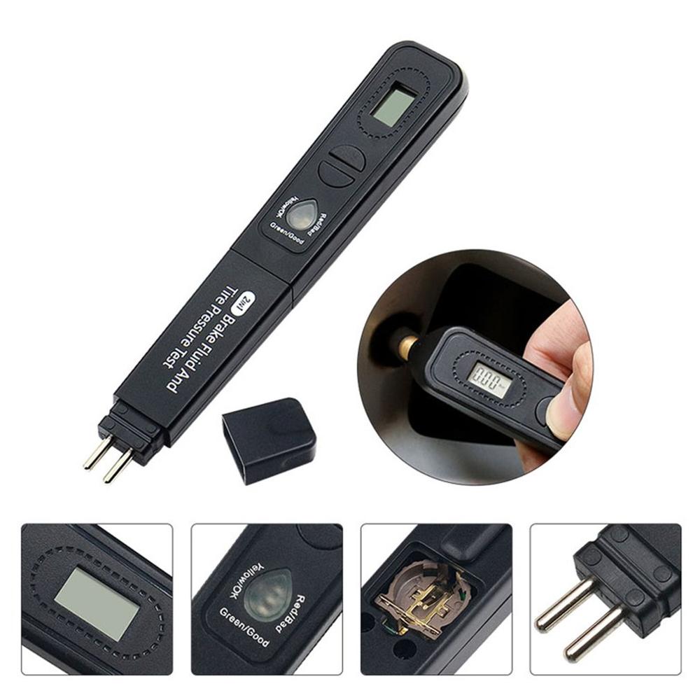 Brake Fluid and Tire Pressure 2 in 1 Tester Brake Fluid Test Pen Pressure Gauge 2 in 1 Digital LCD Screen Detection