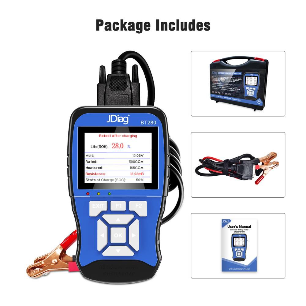 JDiag BT280 Universal Batterie Tester für Autos LKW Boote Motorrad etc professionelle Batterie Analysator