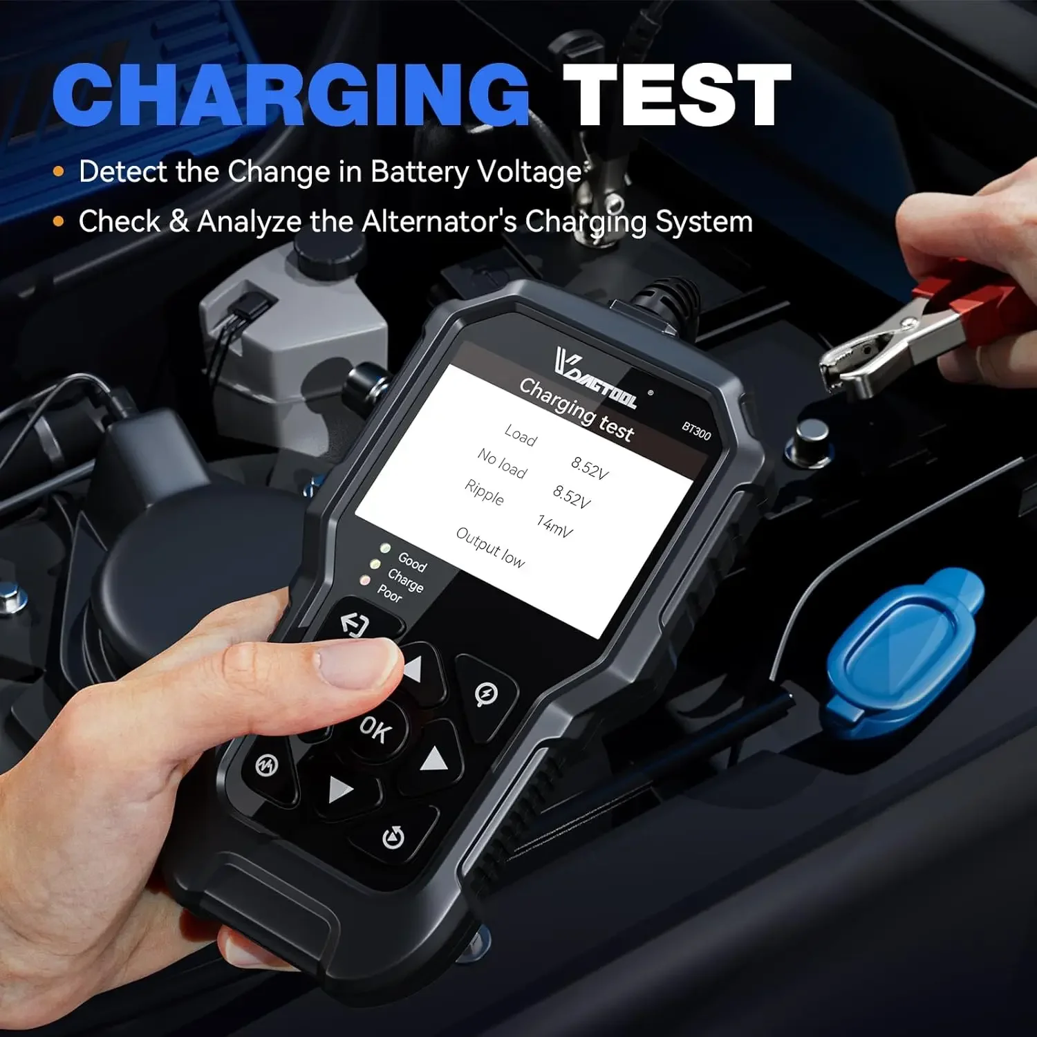 VDIAGTOOL BT300 Car Battery Tester Automotive Diagnostic Charging Cranking Test LED light Waveform playback Print for 6V 12V Car