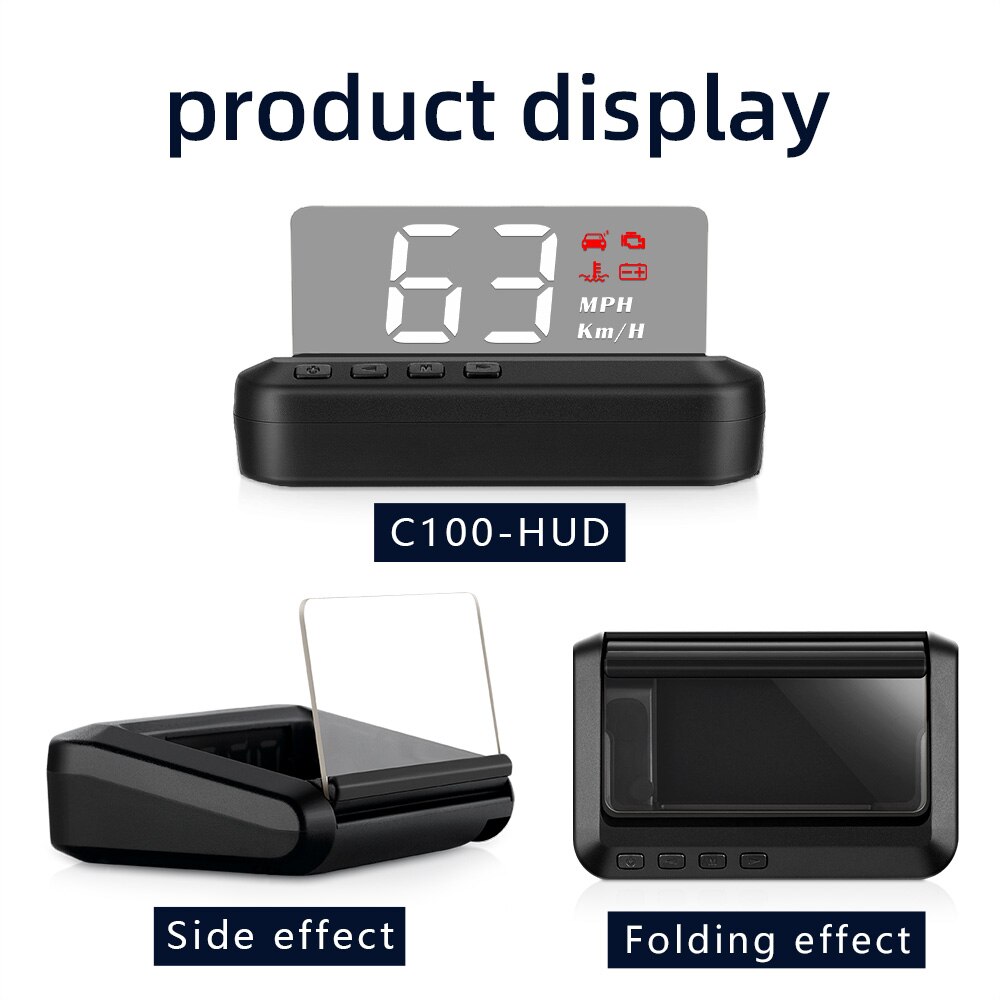 El espejo retrovisor obd2 HUD de la pantalla frontal C100 actualiza la proyección del parabrisas del velocímetro del vehículo de consumo de combustible de velocidad opcional