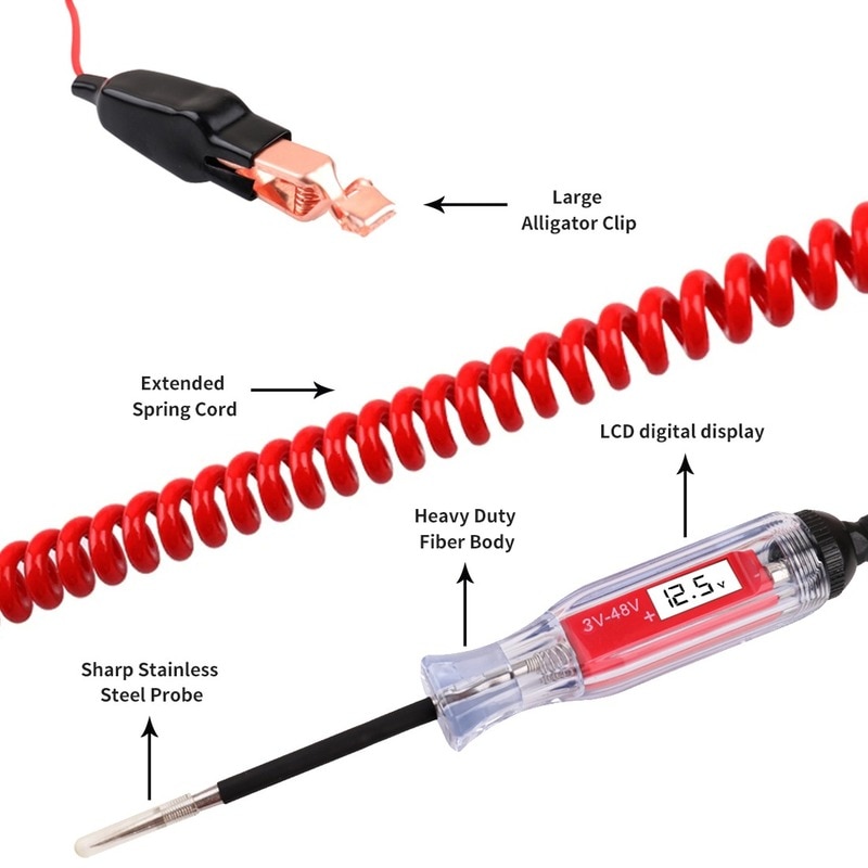 Car Electrical Circuit Tester Power Probe 0-48V Digital Voltage Tester 12V DC Diagnostic Tools LCD Motorcycle Truck Automotive