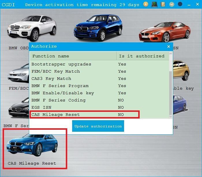 CGDI prog BMW msv80 cas1 cas2 cas3 cas3 + restablece la autorización a través del kilometraje CAS del OBD