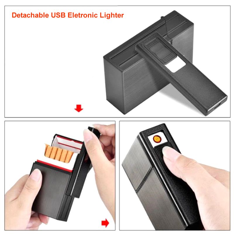 Cc035a nueva caja de cigarrillos metálica extraíble con encendedor electrónico recargable USB