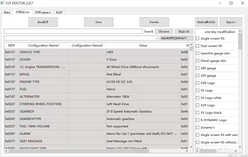CCF Doctor Editor 3.2.1 for 2017-2024 JLR Jaguar via OBD2 No Need Shipping Work for ENET Cable