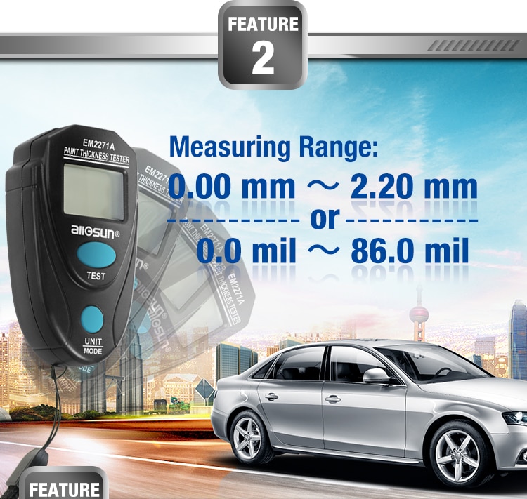 EM2271A Digital Thickness Gauge Coating Meter  Fe/NFe 0.00-2.20mm for Car Thickness Meter  Russian Manual