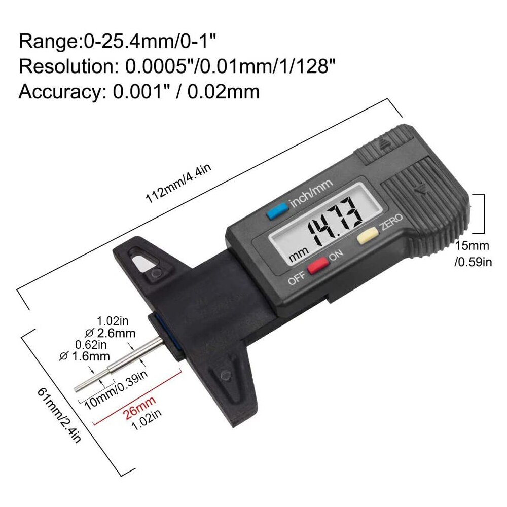 Medidor de profundidad de la banda de neumáticos de automóviles digital LCD monitoreo de medidores de medidores de herramientas de detección de desgaste de neumáticos de automóviles