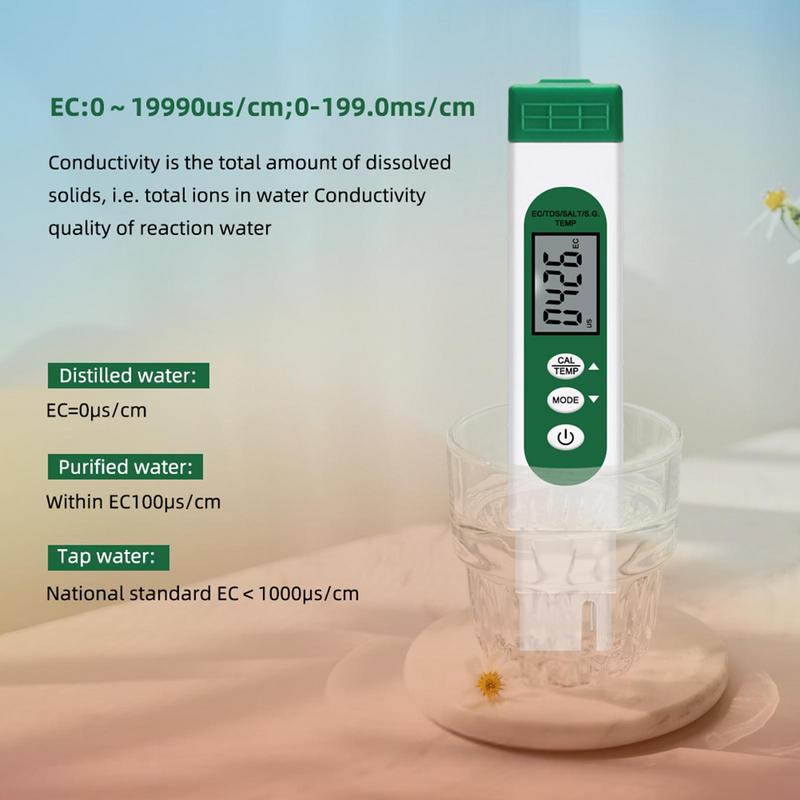 Medidor digital de agua EC TDS termómetro, con pantalla lcd, medidor multifuncional de agua de alta precisión de cinco en uno