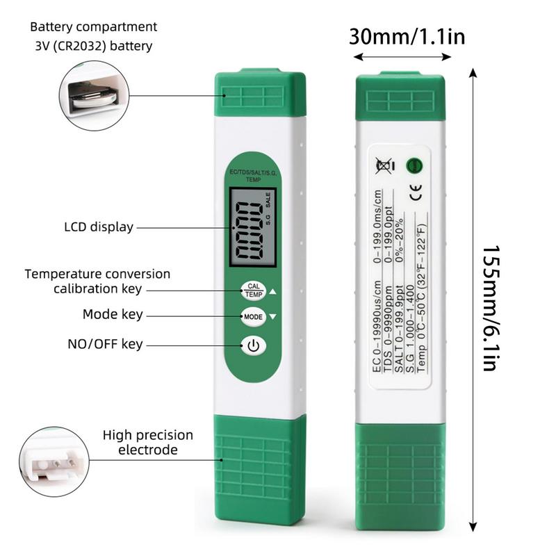 Medidor digital de agua EC TDS termómetro, con pantalla lcd, medidor multifuncional de agua de alta precisión de cinco en uno